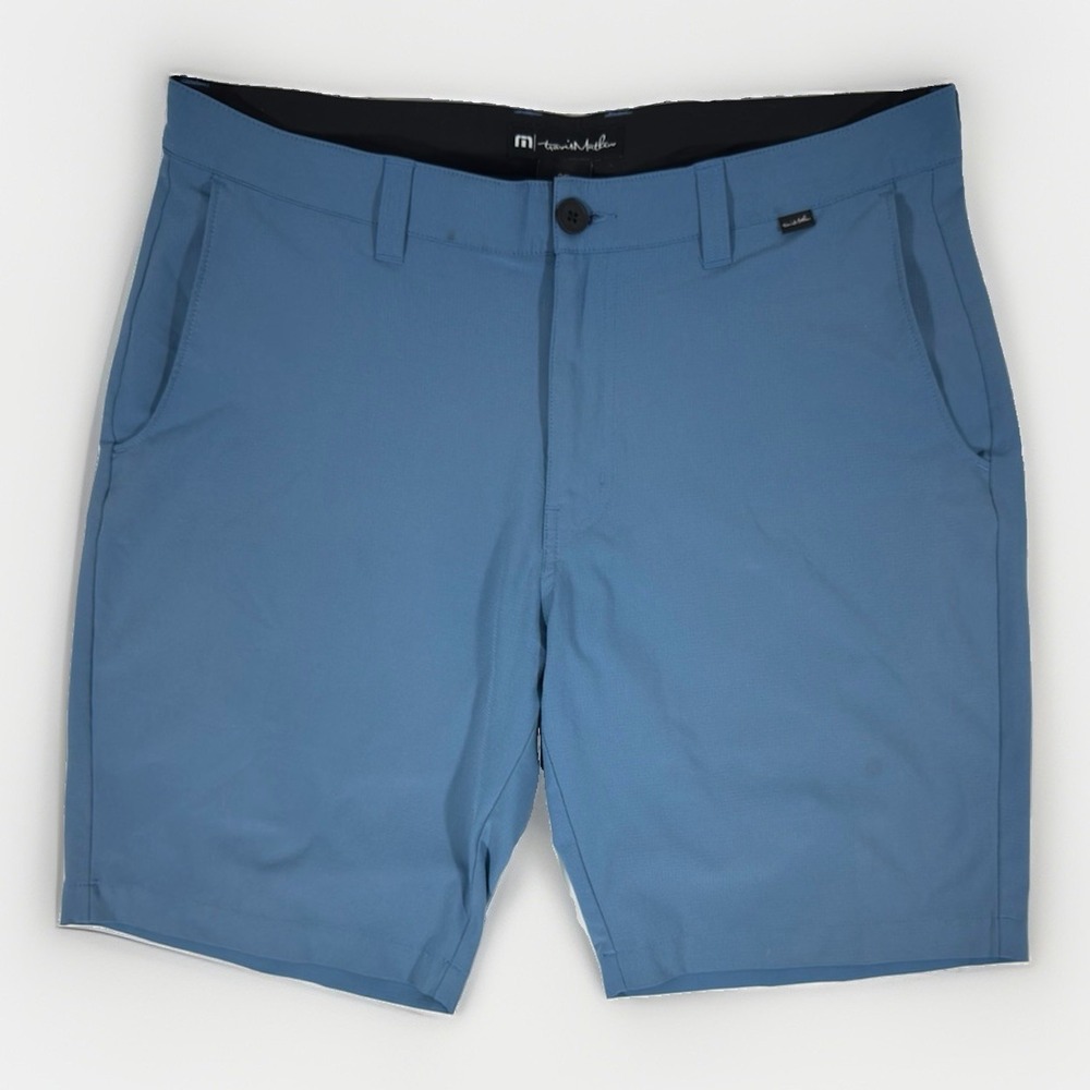 TravisMathew Men's Golf Shorts 35 Blue Stretch Performance Flat Front